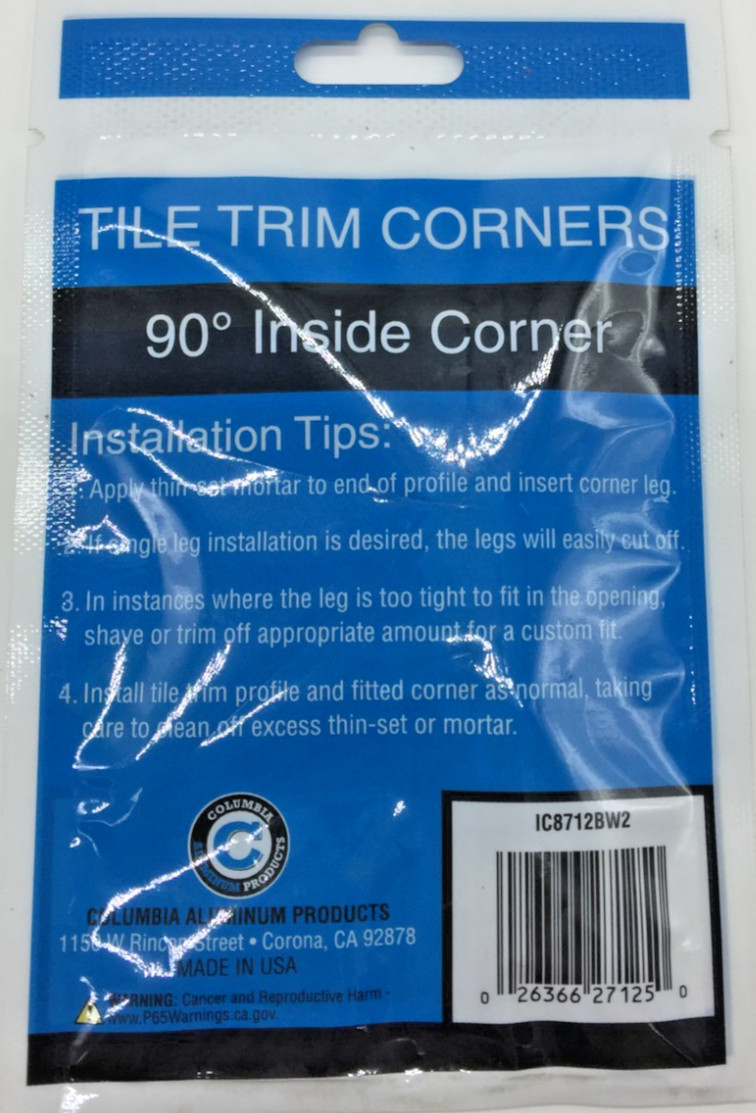 Tile Trim Corner 90° Outside Corner 3/8″R-Square Shape White Finish lot of 15