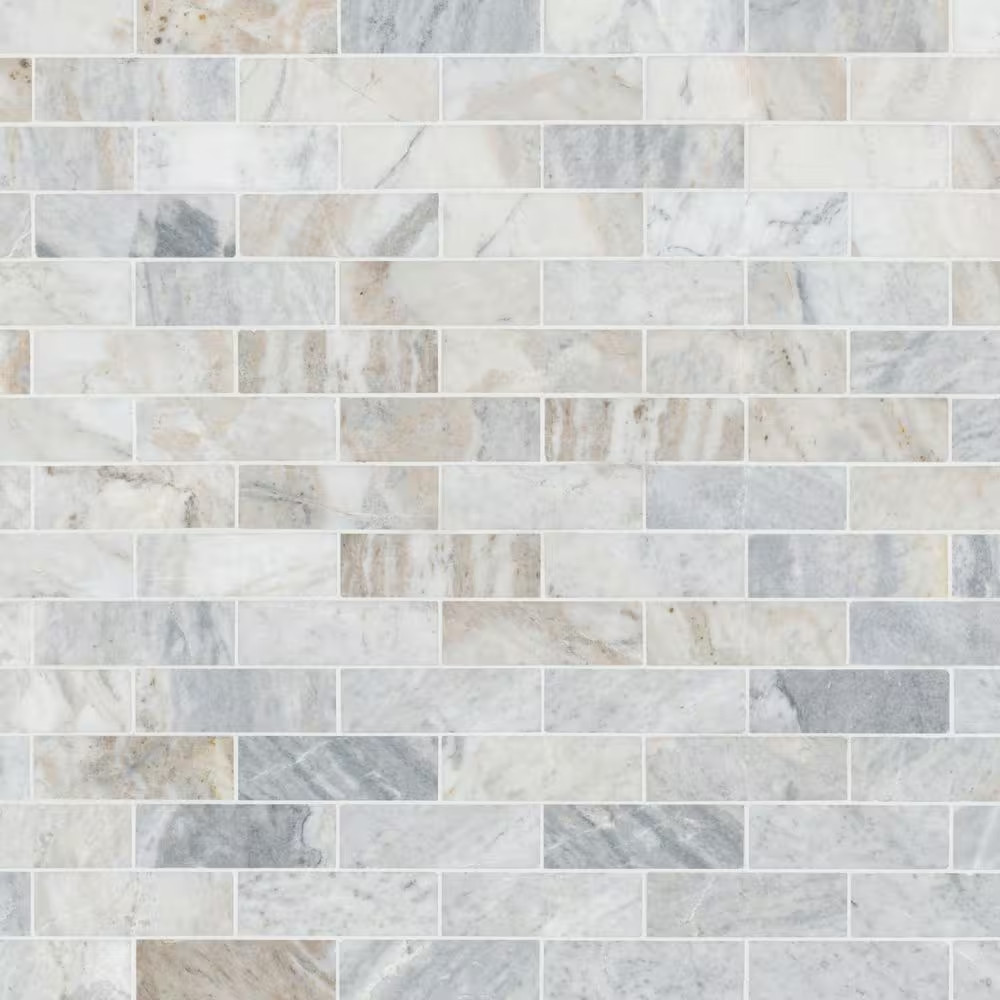 Capri Blue Subway 12 In. X 12 In. X 0.38 In. Honed Marble Mesh-Mounted Mosaic Fl