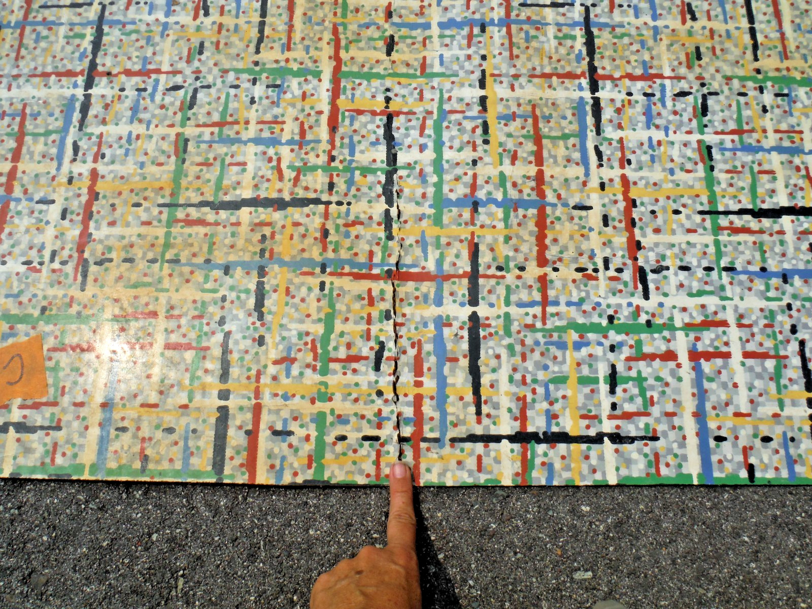 VTG~LINOLEUM FLOORING~M PIECE~33″x 58″~1950-60~MOVIE SET~MCM~GRAY GRID~PRIMARY C