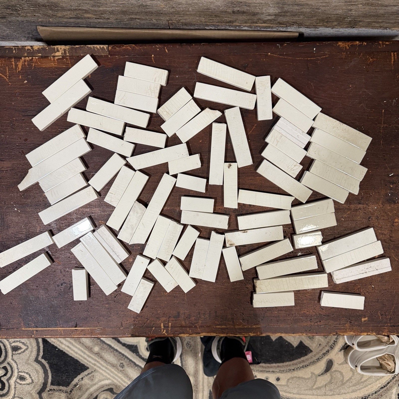 70+ Antique Trent Tile Co White Ceramic Liners – 1×4″ Pencil Tile – Salvaged
