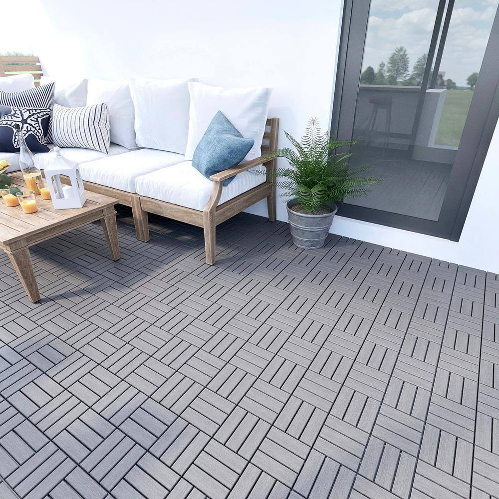 30-Pack 12 In. X 12 In. Square Outdoor Light Grey Acacia Wood Interlocking Deck