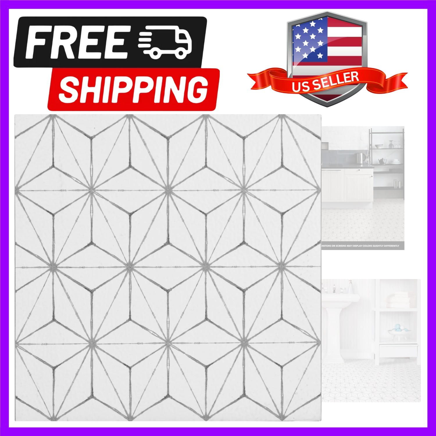FP2481 Kikko Peel Stick Floor Tiles, White & Off-White