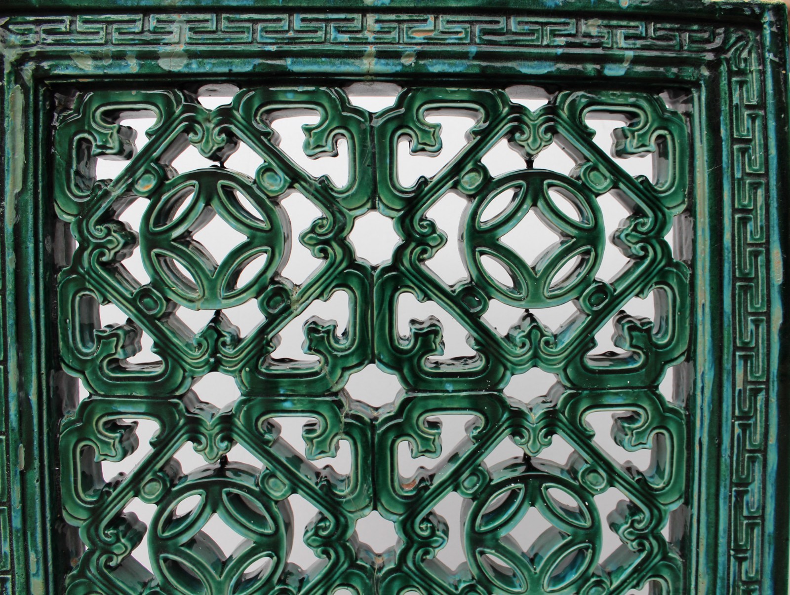 Large Chinese Oriental Green Glaze Square Ru Yi Clay Tile cs3973