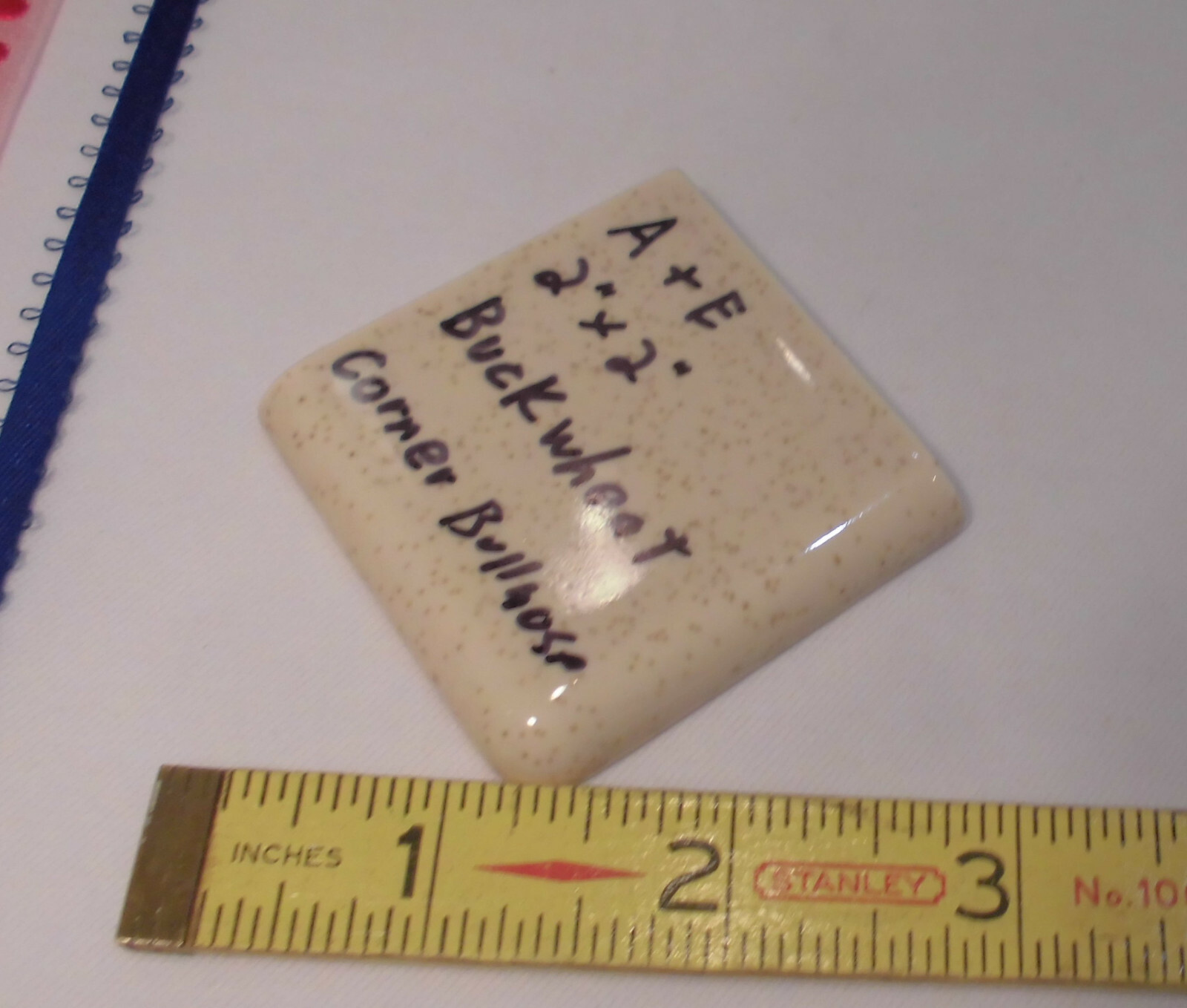 Buckwheat 2″ X 2″ X 5/16″ Ceramic Surface Bullnose Corner Tile; made 1940’s