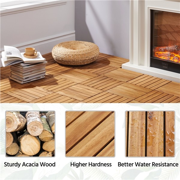 Pack of 10 Waterproof Acacia Wood Interlocking Flooring Tiles for Garden, Used