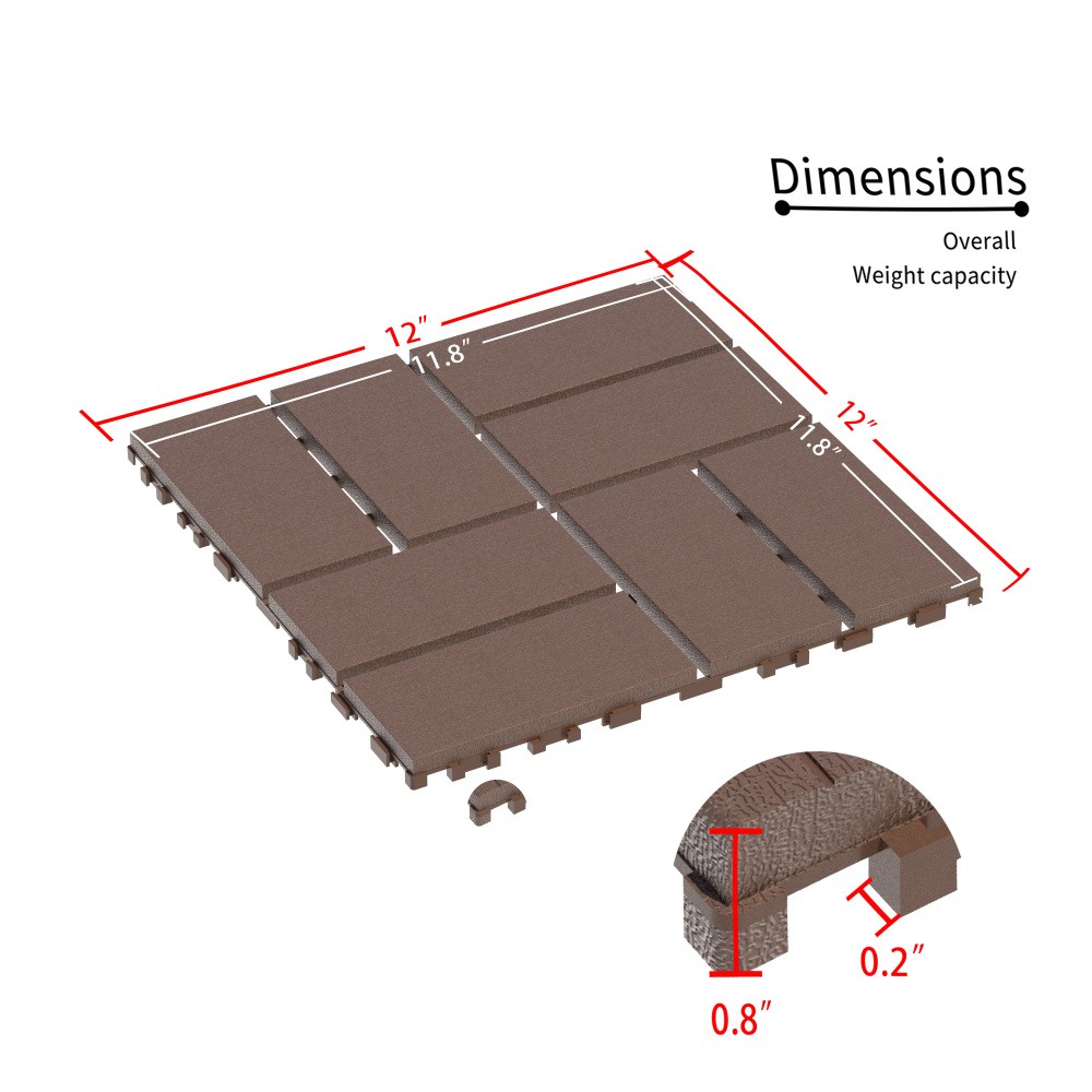 44 Pack Plastic Interlocking Deck Tiles 12″x12″ Square Waterproof All Weather
