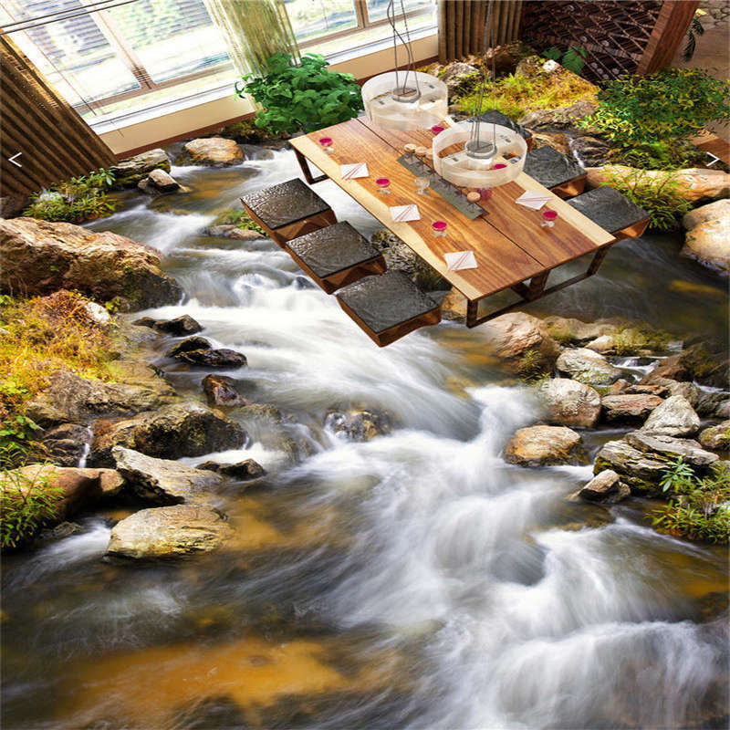 Autumn Clear River Rock 3D Floor Mural Photo Flooring Wallpaper Home Printing