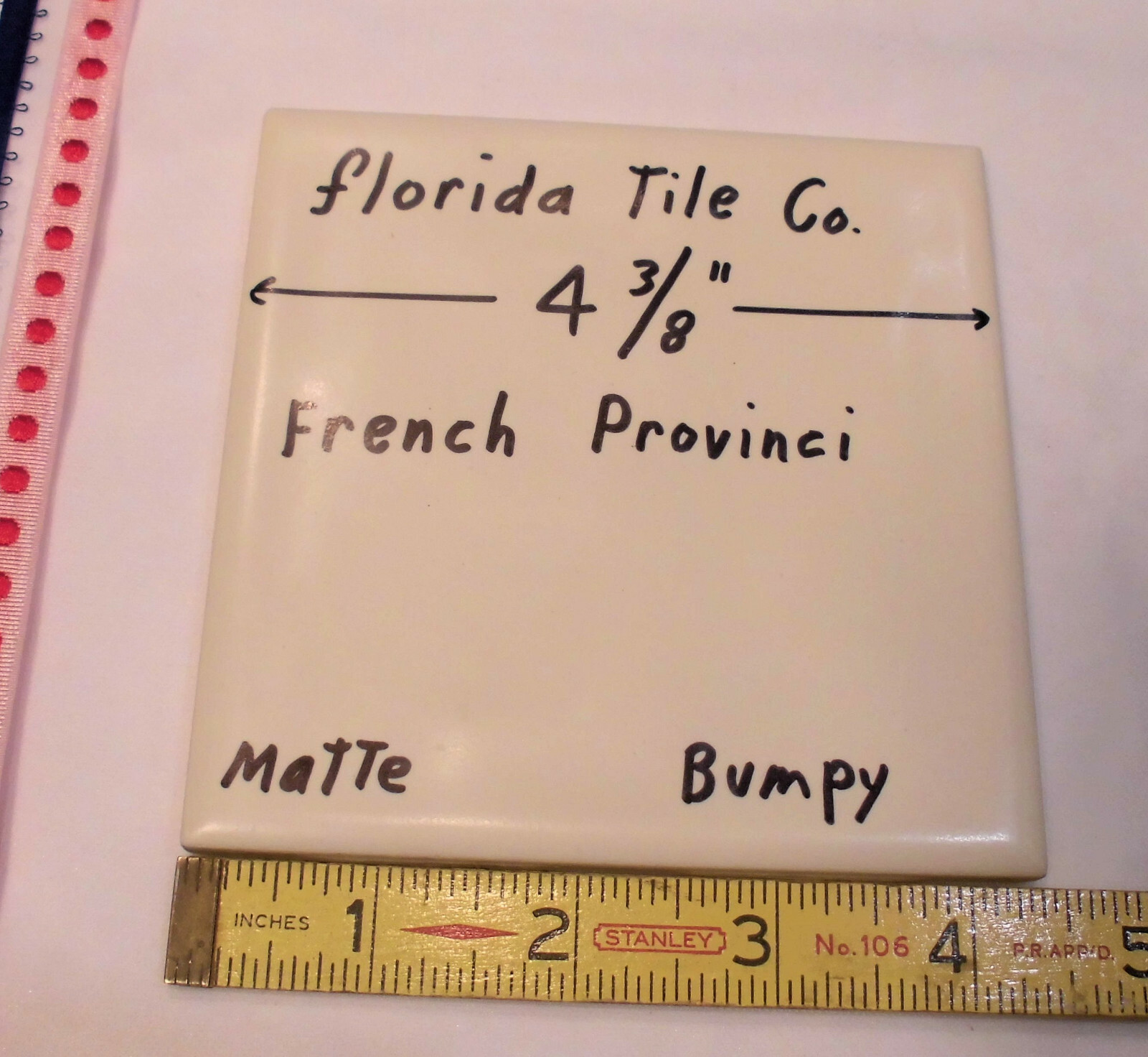 1 pc. French Provincial -Off White: Bumpy Matte Ceramic Tile 4-3/8″ Florida Co.