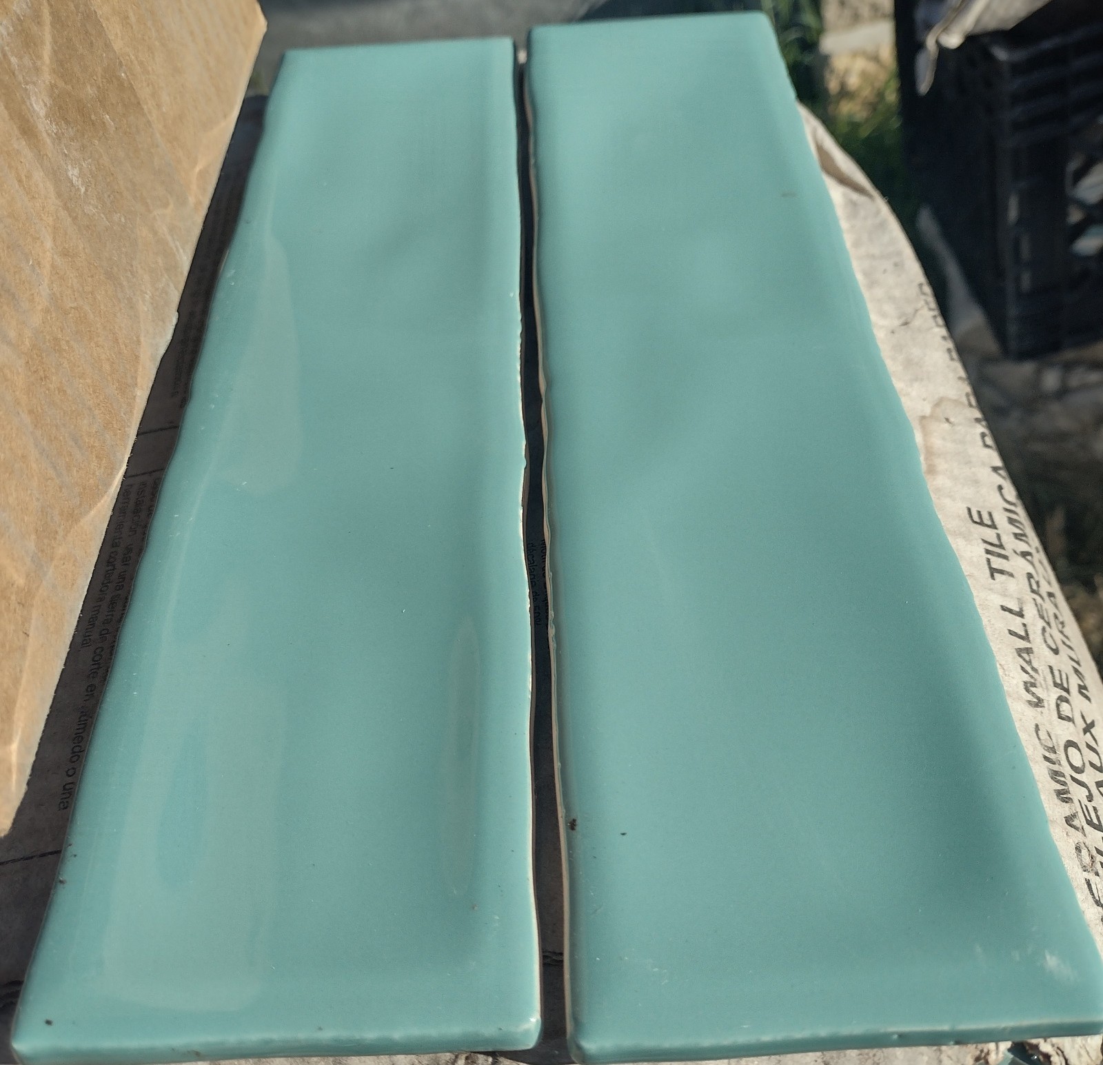 4 Tiles ( 1 ft²) – Glossy Undulated Caribbean Teal 3×12 Subway Tile..Retro