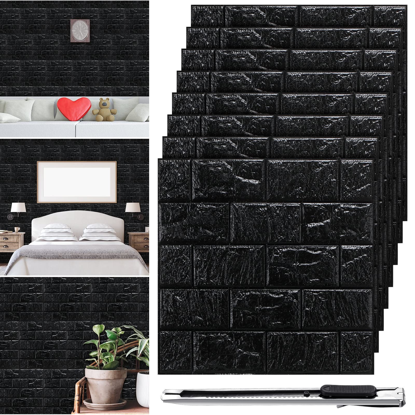 30 Pcs 28.8-48.4 Sq ft 3D Wall Panels Peel and Stick Foam Brick Wallpaper Pri…
