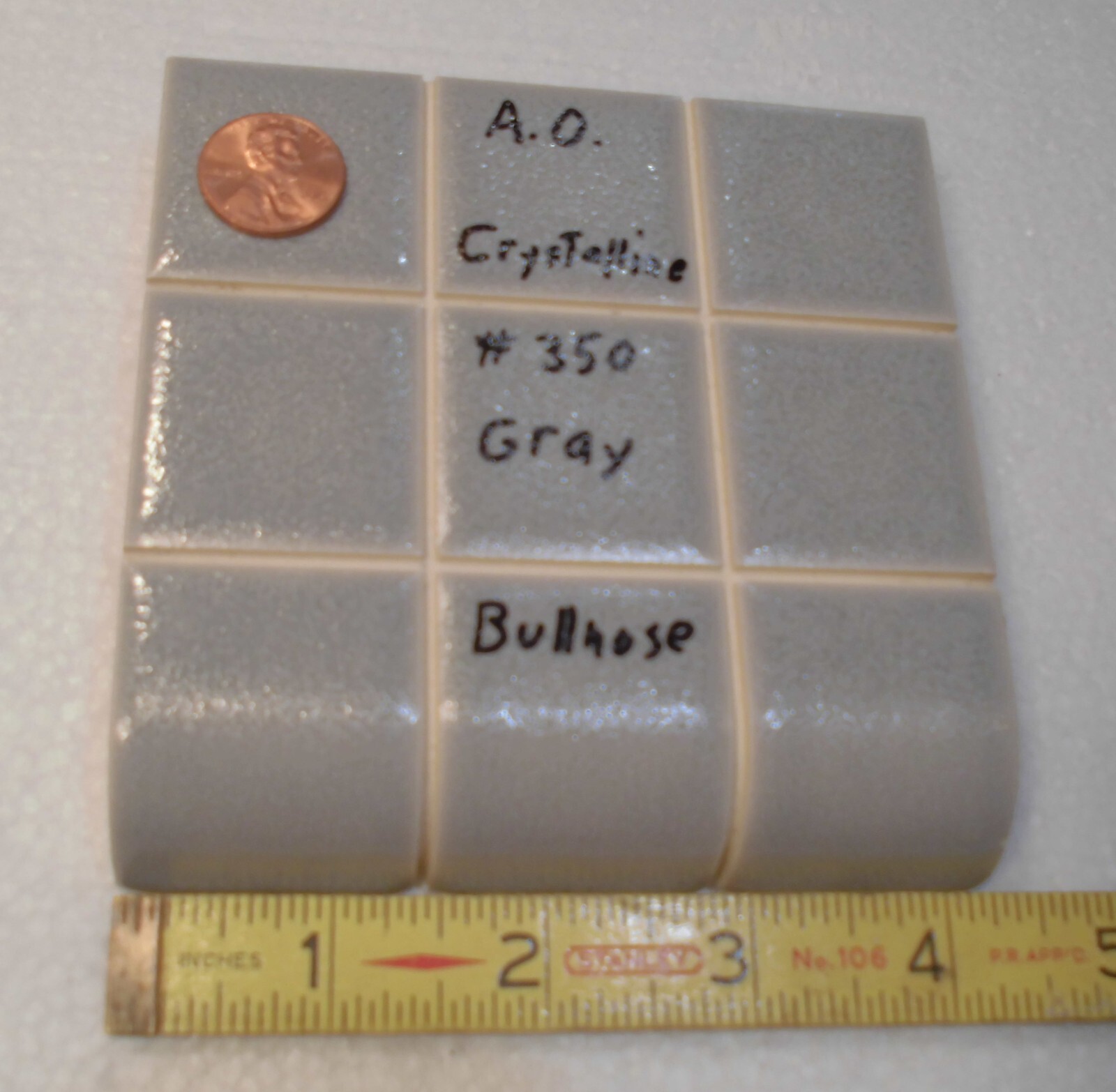 Crystalline Gray: Radius Bullnose Ceramic Tile 4-1/4″ American Olean, Scored 9th