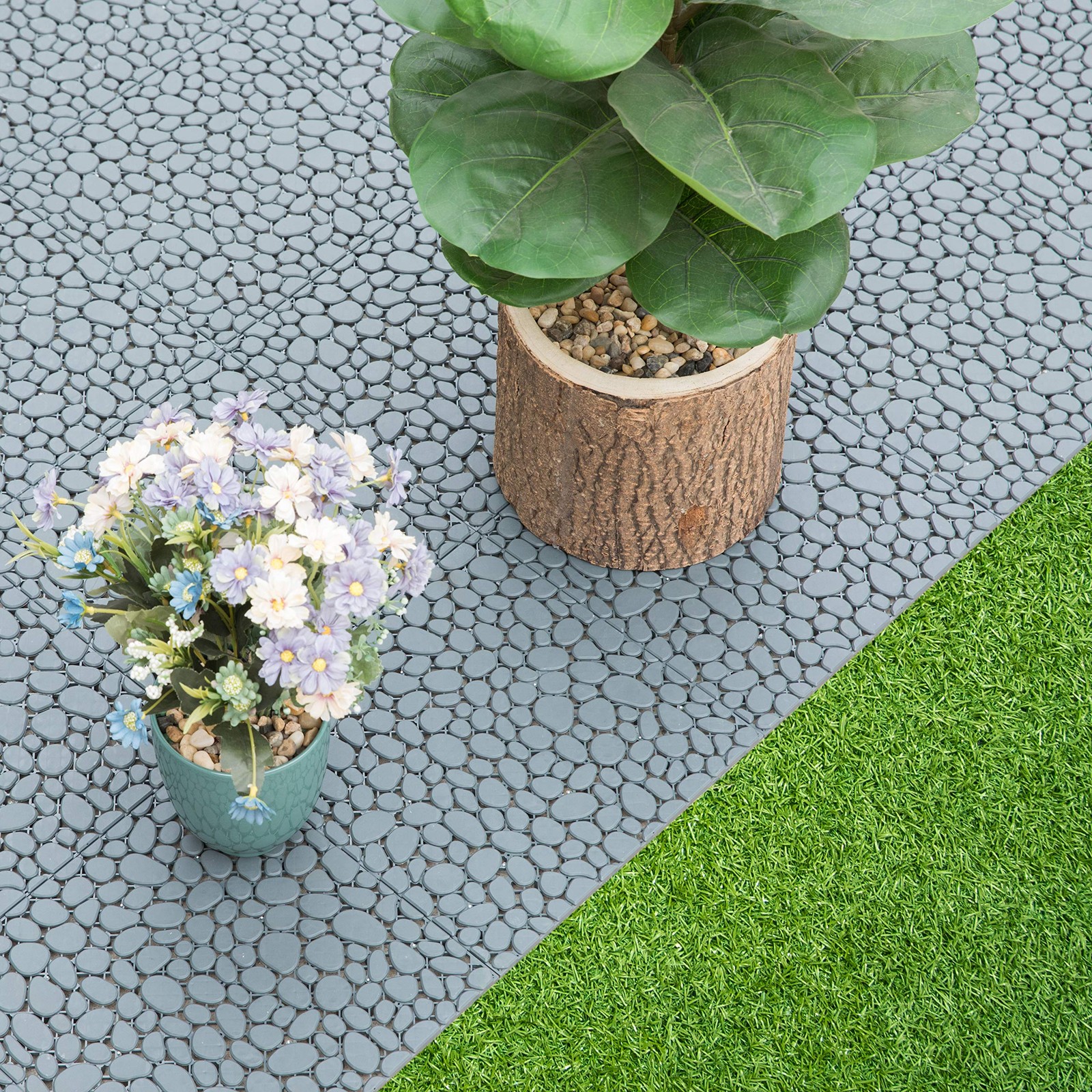 Interlocking Cobbled Stone Look Garden Pathway Tiles, Decorative Floor Grass …