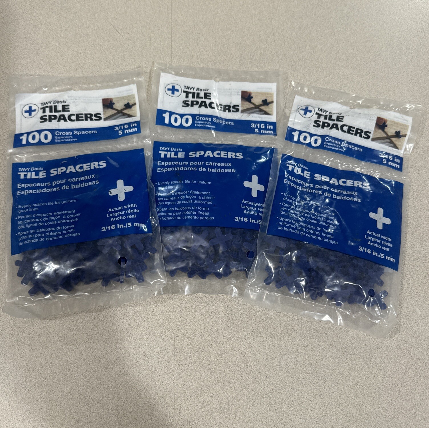 Tavy Basix 100 Pack Cross Tile Spacers 3/16in 5mm – Blue – **NEW** LOT OF 3