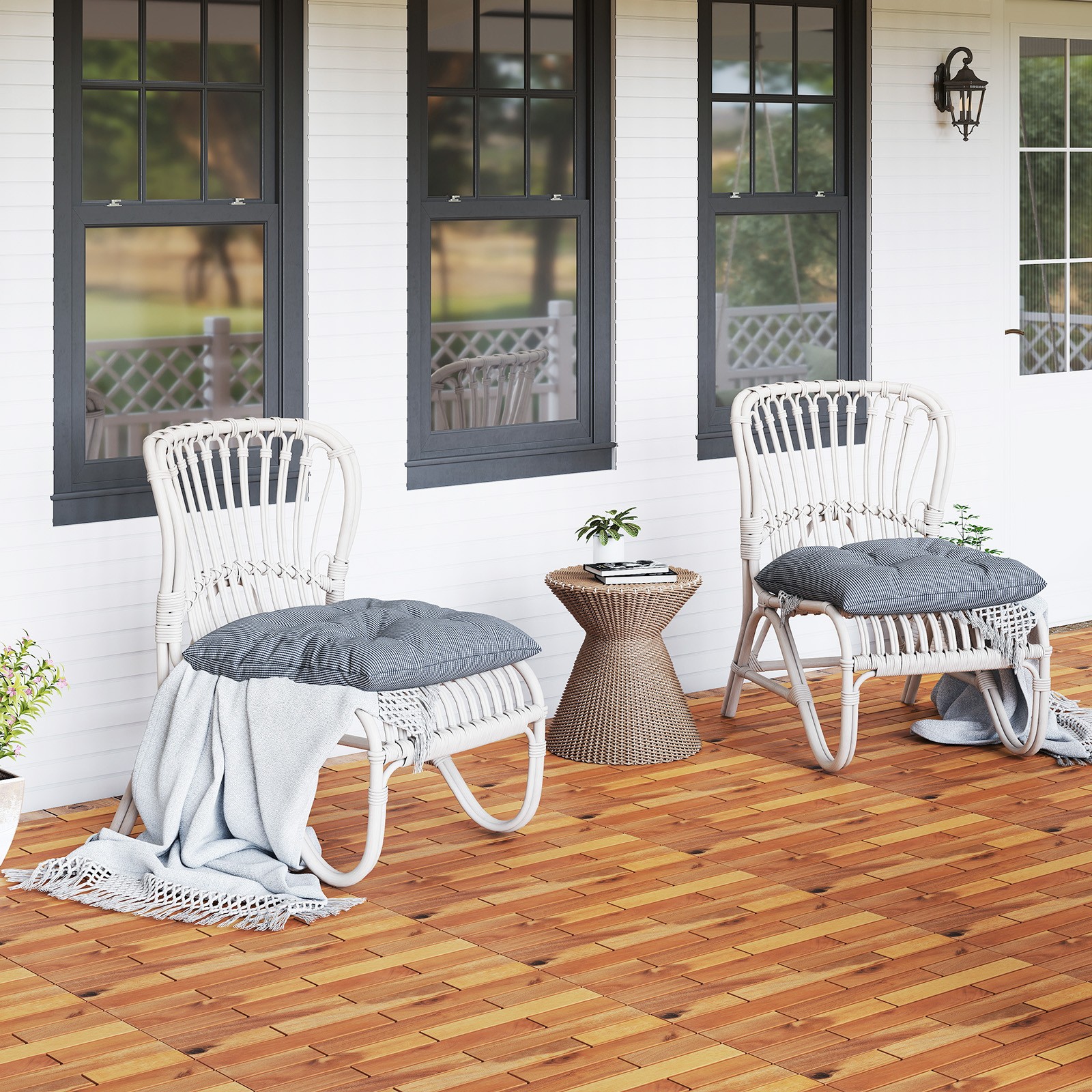 24″ x 12″ Acacia Wood Interlocking Deck Tiles, 12 PCS Waterproof Flooring Tiles