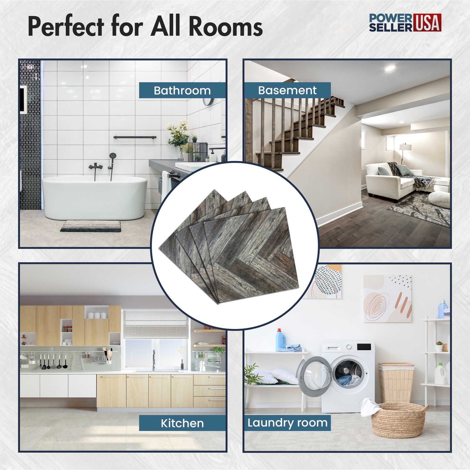 PowerSellerUSA Vinyl Self Adhesive Floor Tiles 20 PCS 12″ x 12″, Herringbone