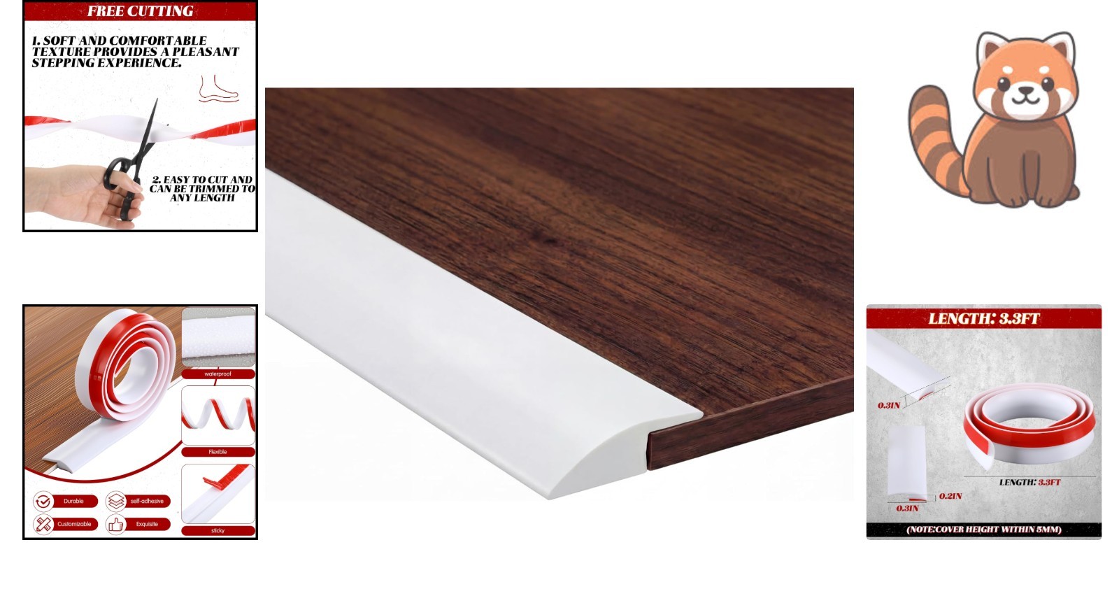 Durable 3.3ft Rubber Carpet to Tile Transition Strip – Easy Installation