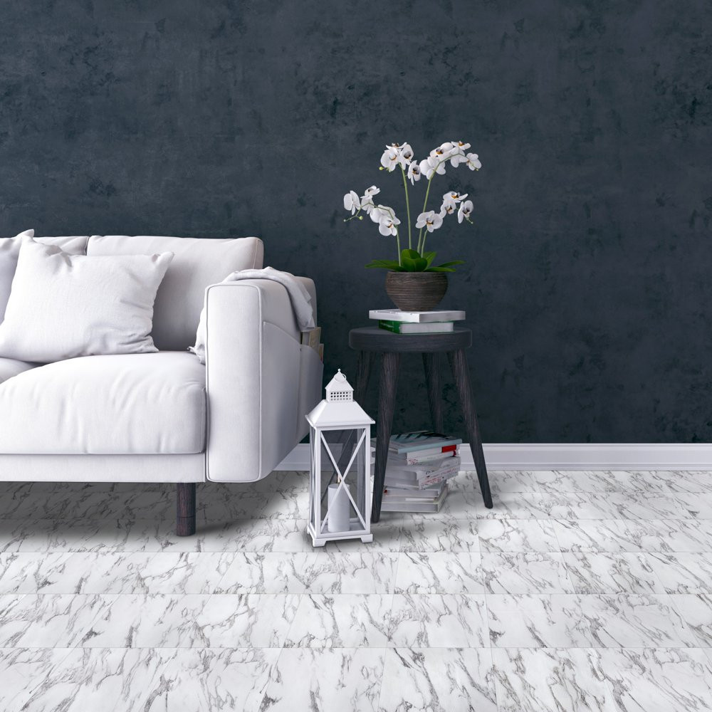Self Adhesive Vinyl Floor Tile Nexus Bianco Marble 12X12 – 20 Tiles/20 Sq. Ft.