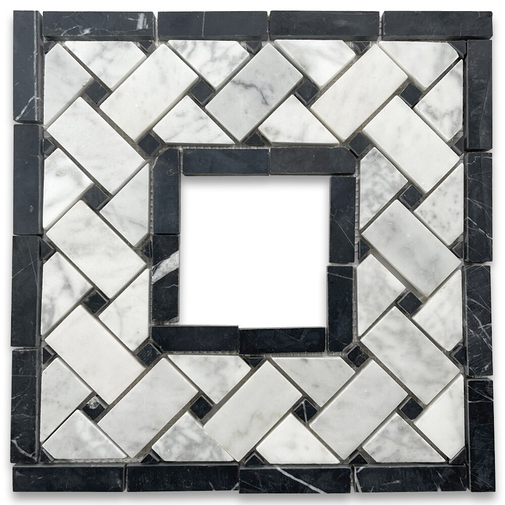 C651CXH Carrara Venato Carrera Marble 4×4 Basketweave Mosaic Corner Honed