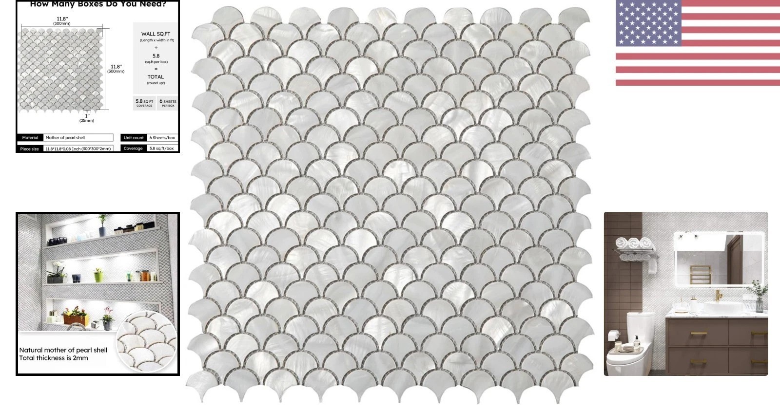 Modern Fish Scale Backsplash Tiles – Pack of 6 Water-Resistant Shell Sheets