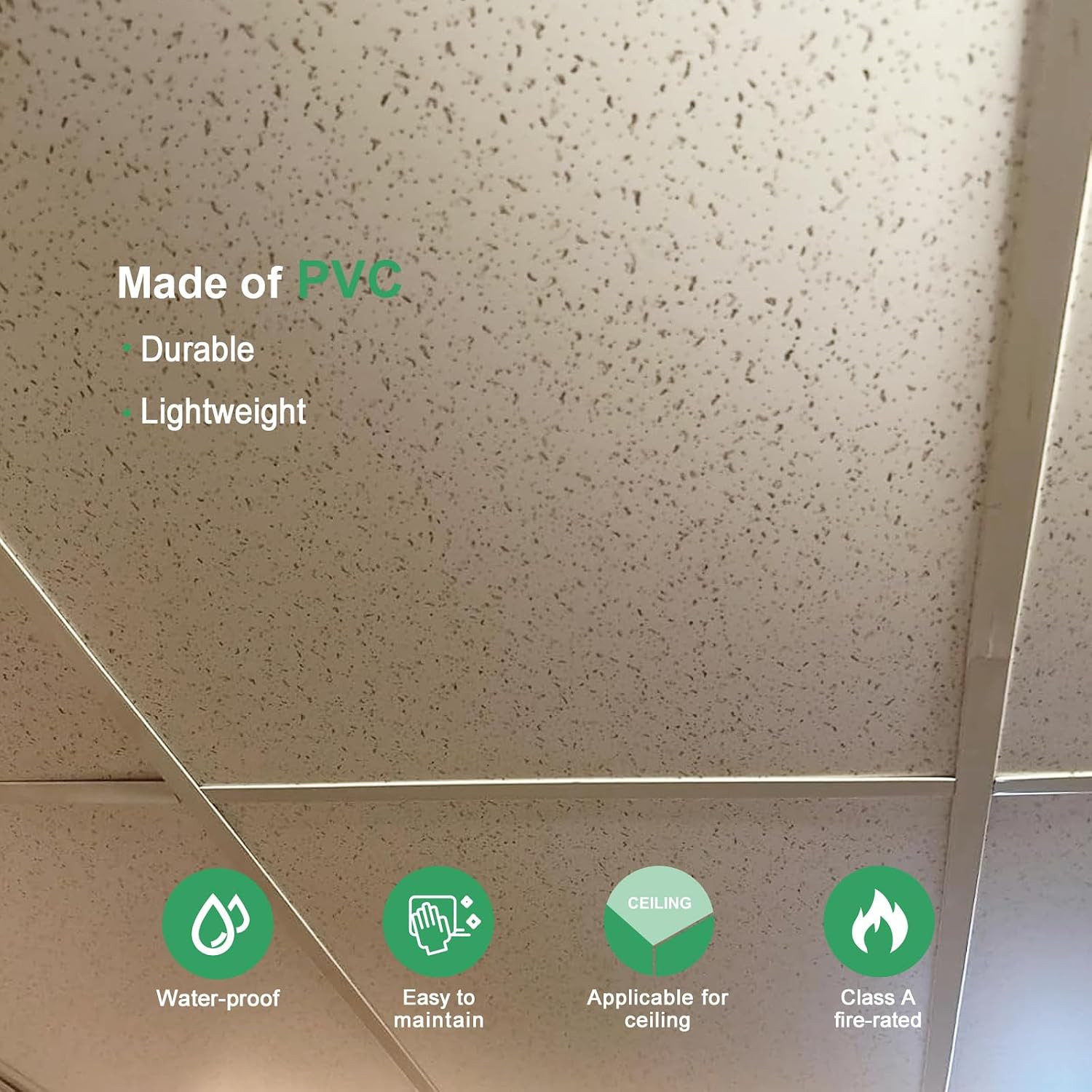 Uv-Printed PVC Drop Ceiling Tiles 2X2 Ft – Waterproof, Washable and Fire-Rated –