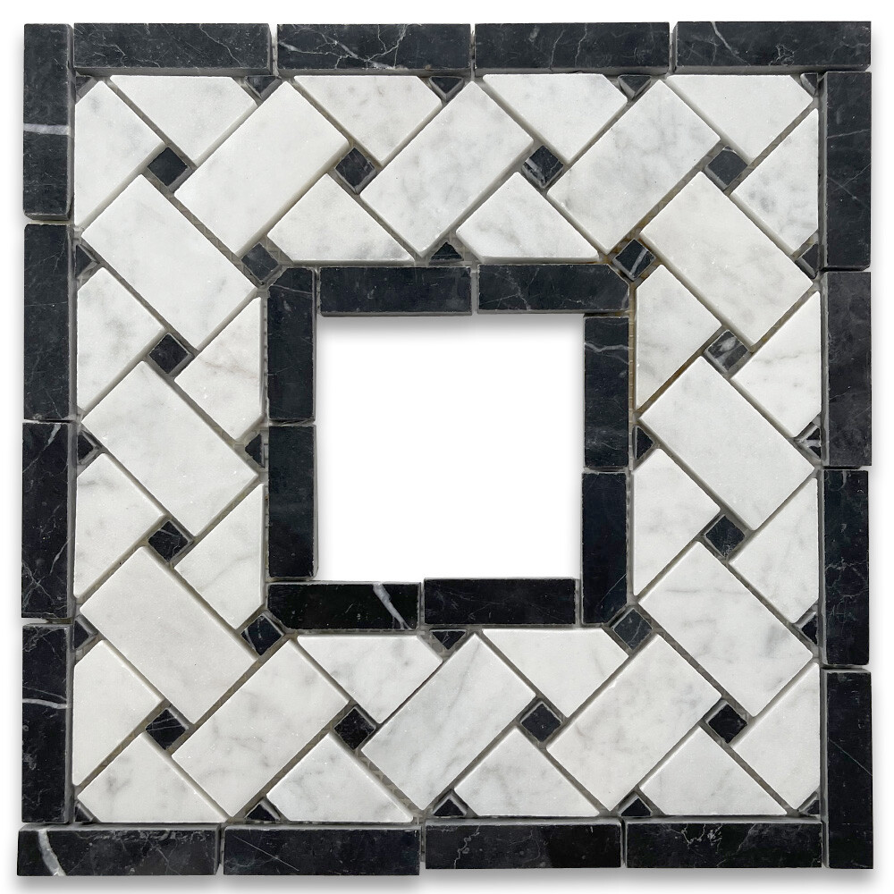 C651CXP Carrara Venato Carrera Marble 4×4 Basketweave Mosaic Corner Polished