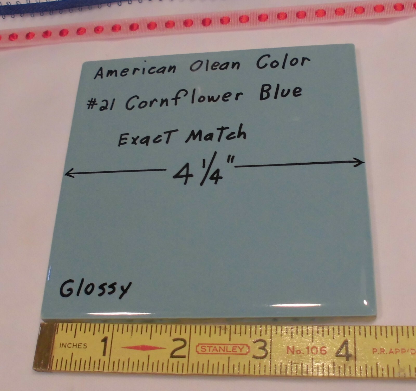 1 pc. Cornflower Blue Color 4-1/4″ Glossy Ceramic Tile: match American Olean #23