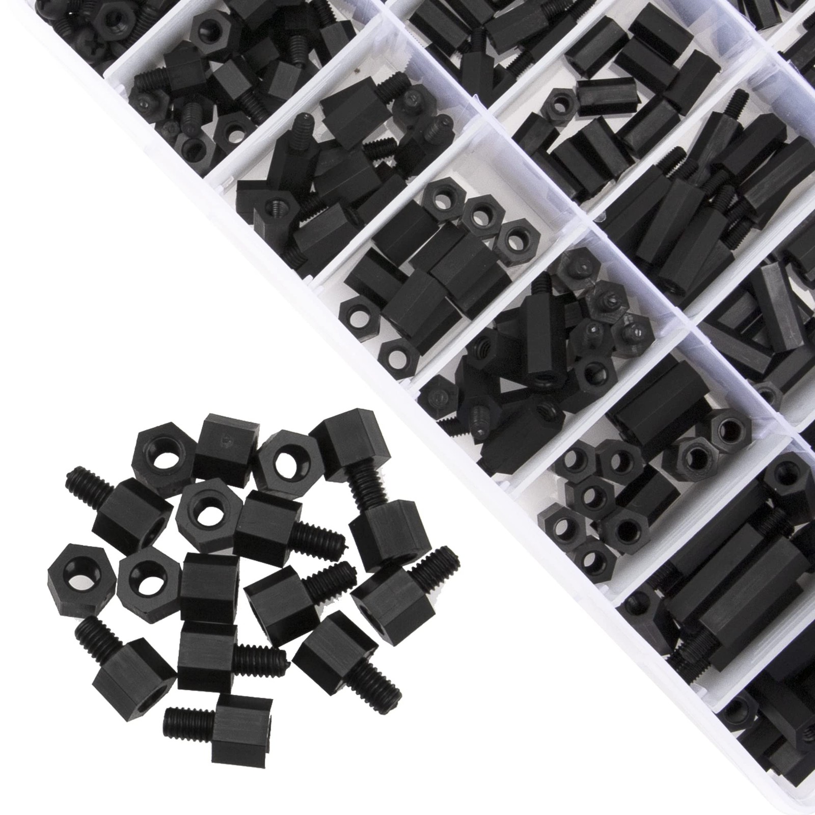 Rrina 432Pcs M2.5 M3 M4 Male Female Nylon Hex Standoff Screw One Size, black
