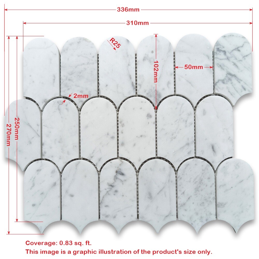 C995XH Carrara White Marble Arched Domed Mermaid Fish Scale Mosaic Tile