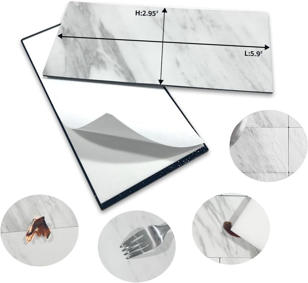 4-Piece White Marble Look Peel and Stick Backsplash Wall Tiles, 3″ x 6″ PVC F…