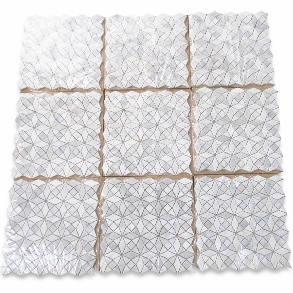 C87XH Carrara Marble Kaleidoscope Pattern Diamond Mix Mosaic Tile Honed