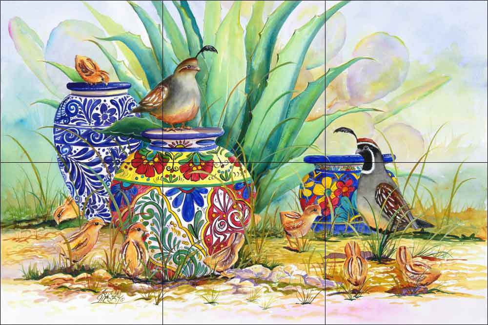 Ceramic Tile Mural Backsplash Libby Southwest Quail Bird Agave Art SLA020