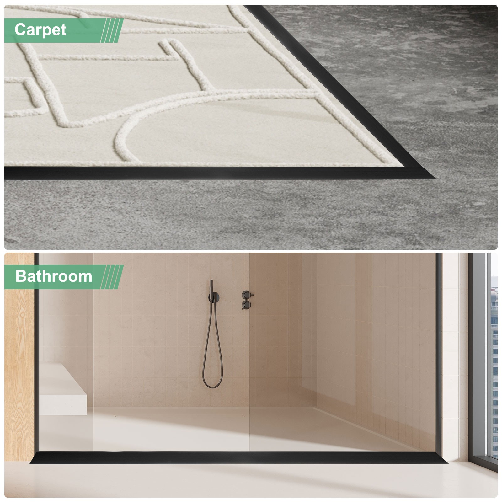 Transition Strip, 3.28FTx2.99Inch(1mx7.6cm) Floor Strip [Black]