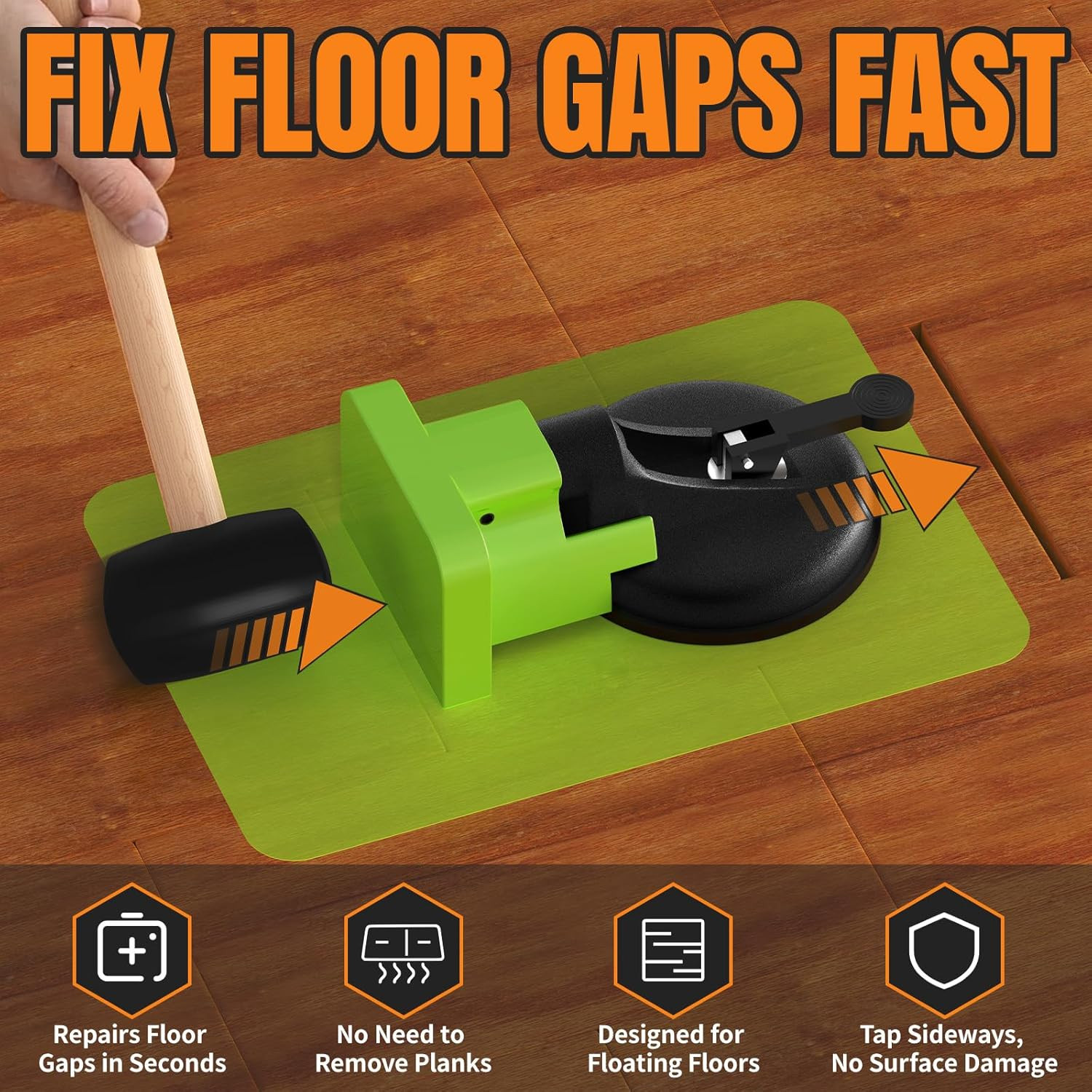 Floor Gap Fixer Tool Kit with Suction Cup & Rubber Mallet, Floating Floor Fixer