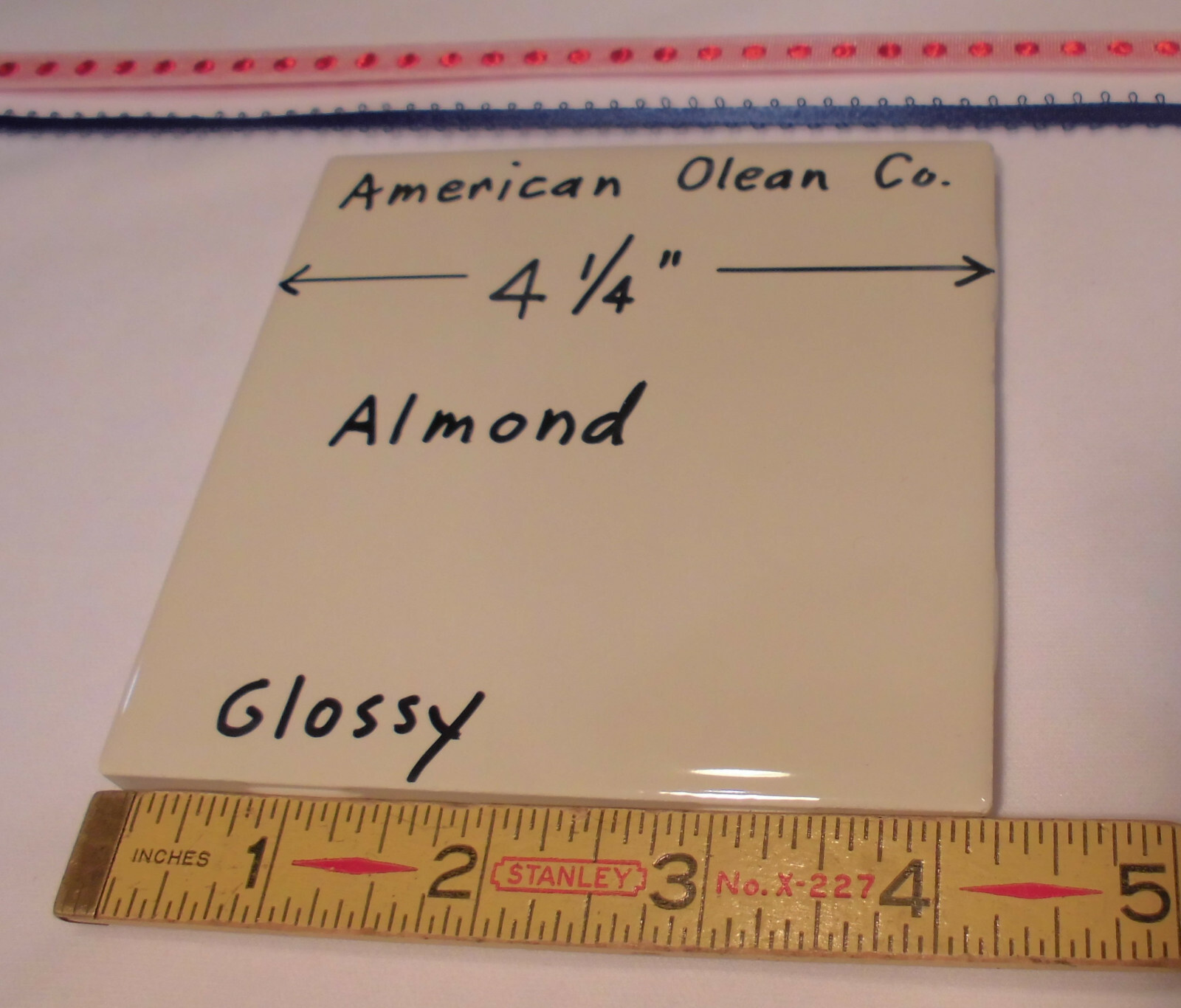 9 pcs. Glossy *Almond* 4-1/4″ Ceramic Tiles by American Olean Co. New Stock