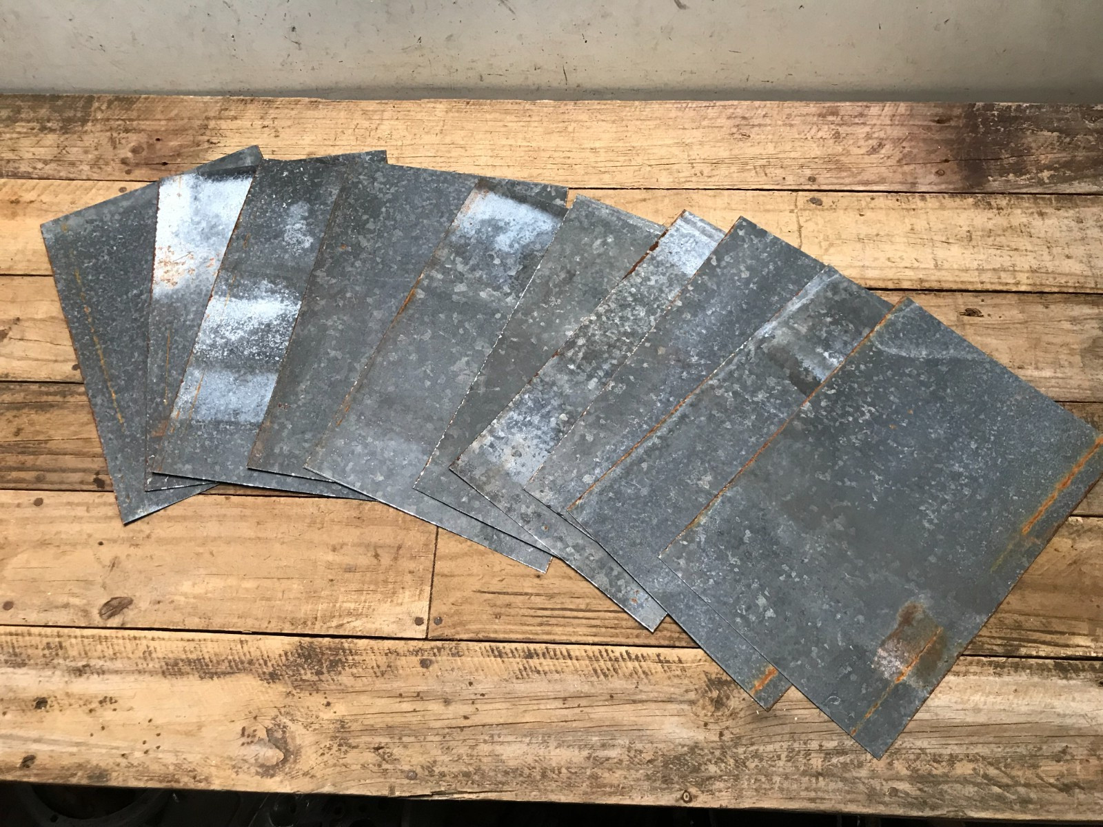 10 Rusty Galvanized Patina Sheet Metal 12″ x 7 1/2 – 8″ Wall Tile Art Garden (A)