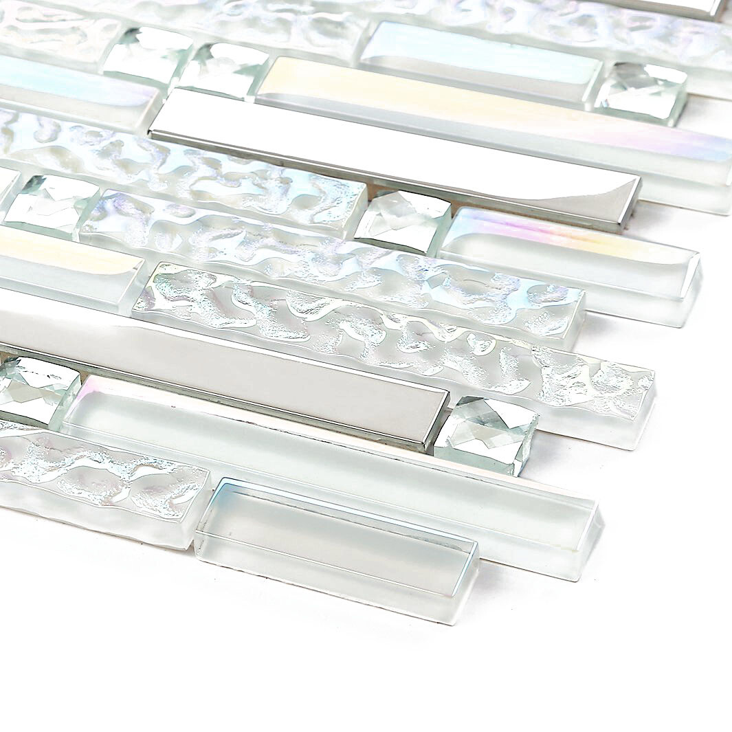 Glass Metal Tile Iridescent White Mirror Stainless Steel Linear Wall Tiles