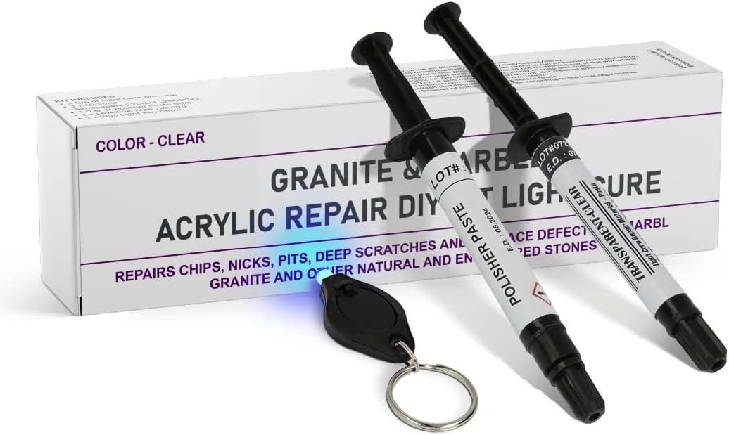 Permanent Granite, Marble & Quartz Repair Kit with Integrated Lighting Unit