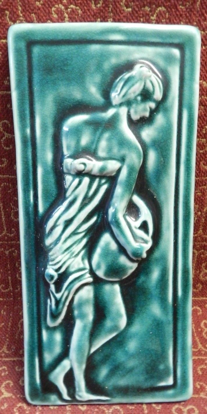 Woman Carry Jug, By Biondo, TerraCotta High Relief!, Ceramic Tile 4 1/4″ X 10″