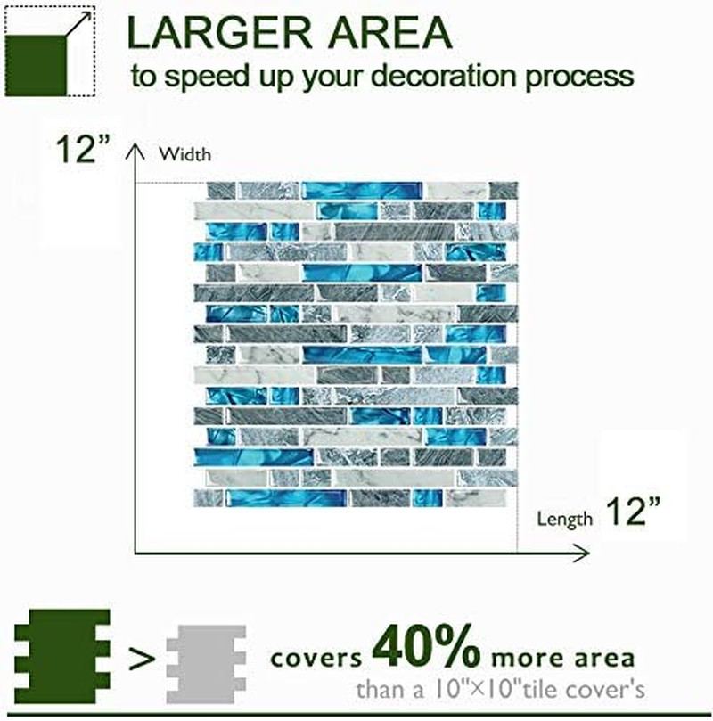 STICKGOO 10-Sheet Peel and Stick Backsplash Tiles Blue, Self Adhesive Kitchen Ba