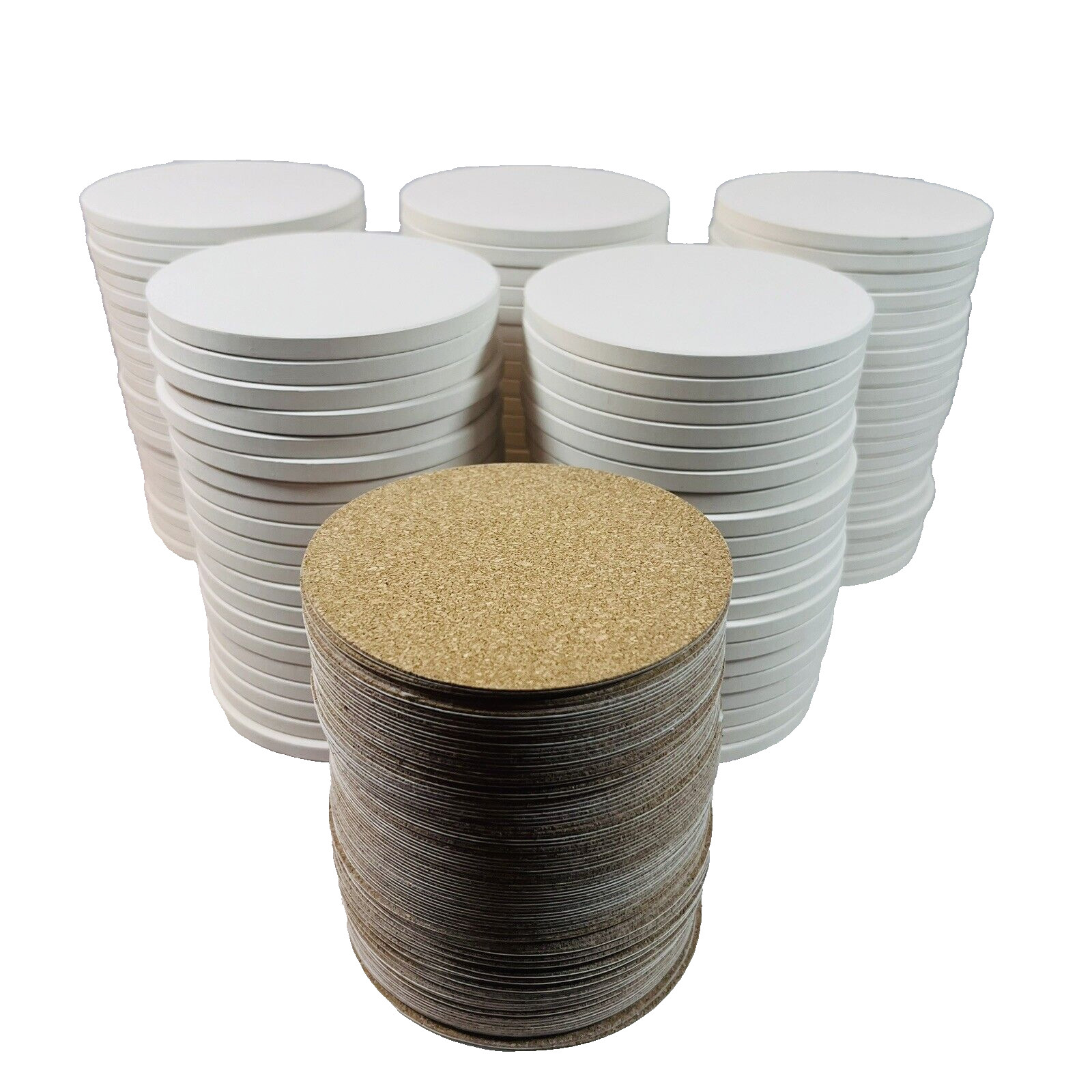 100 Pack Round Ceramic Unglazed Tiles w/ Cork Backing Pad, Coasters Craft Paint