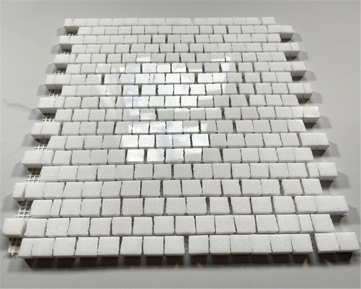 T29P Thassos White Marble Hand Clipped Random Broken Mosaic Tile Polished