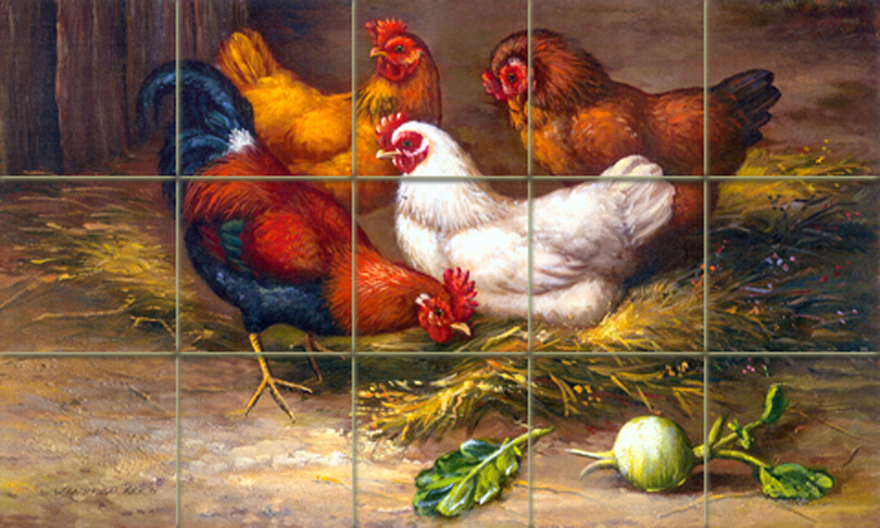 Mural Ceramic Rooster Countryside Backsplash Tile #140