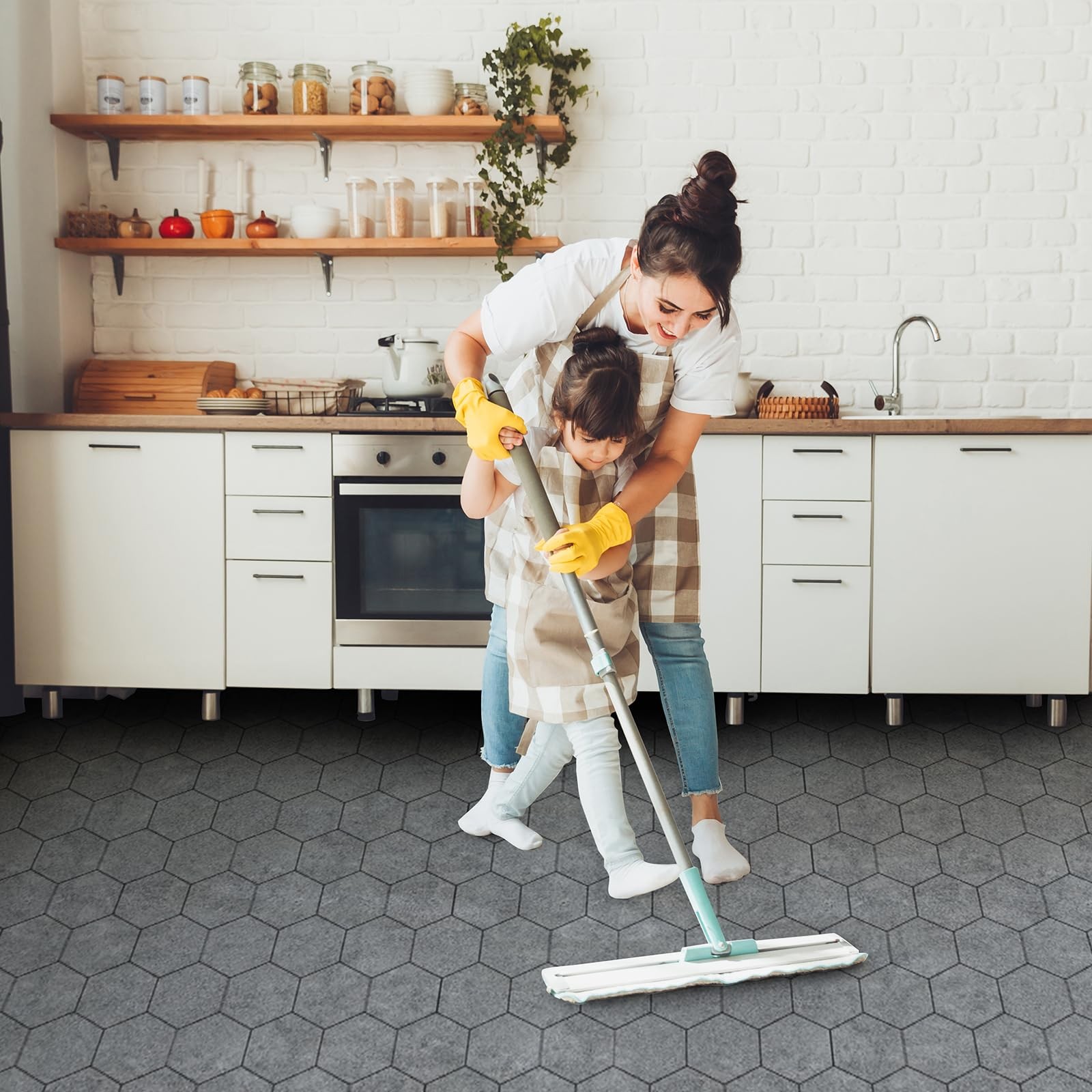 Oxdigi Vinyl Flooring Roll 64 sq.ft 24in x 396in Hexagonal Marble Grey