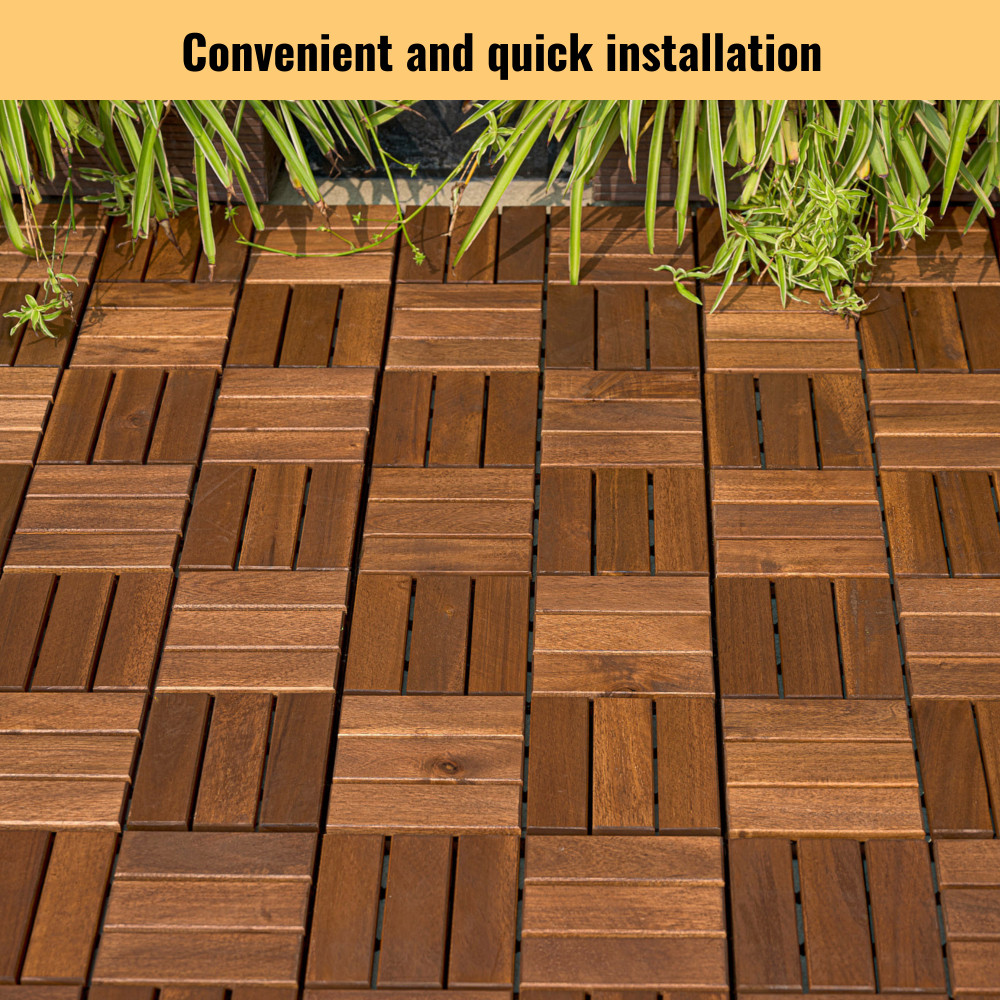 30pcs Acacia Wood Deck Tile Interlocking Flooring Pavers Tiles Outdoor Patio
