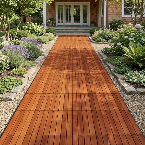 Interlocking Deck Tiles 12”x12”, 9 Pcs – 9 Square Ft Natural – Striped Pattern