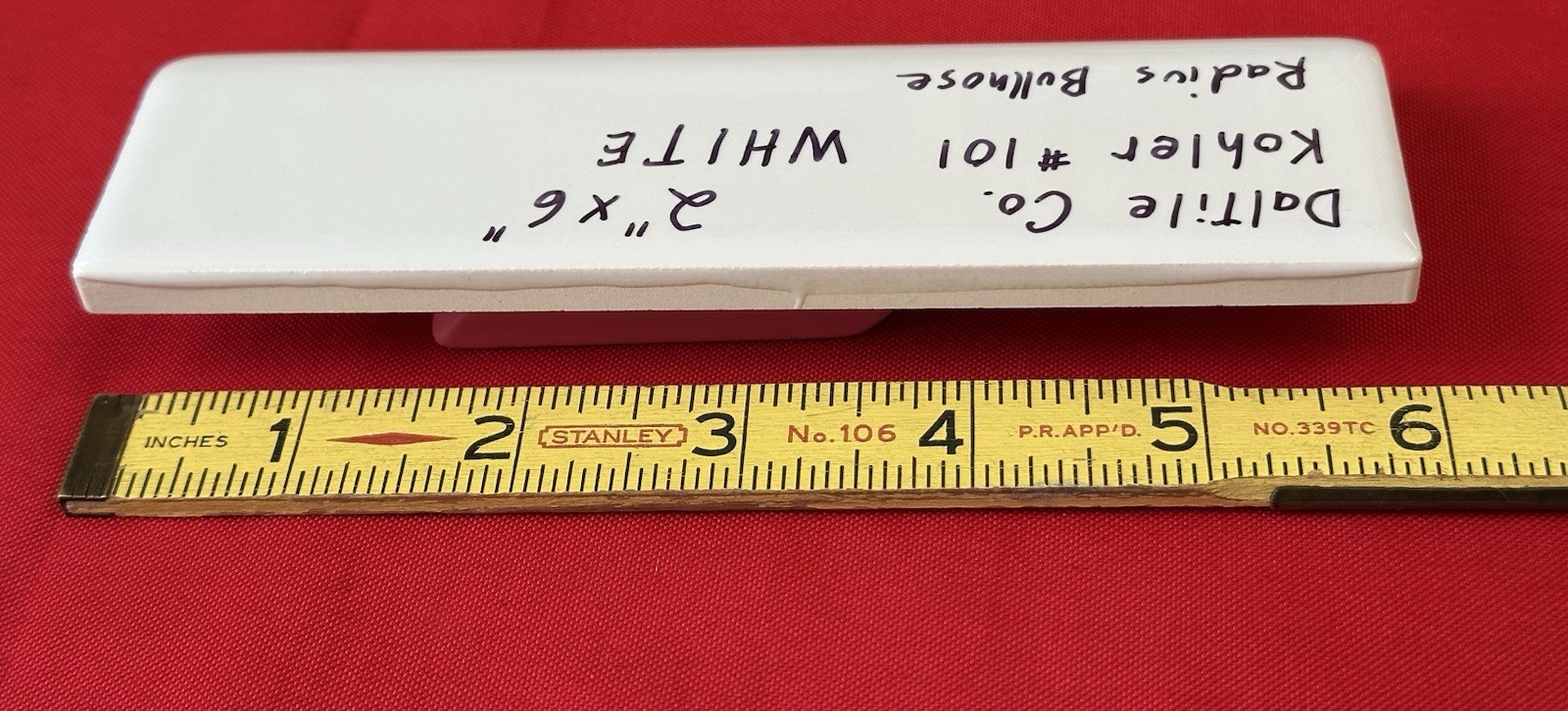 Kohler #101 White: 2″ x 6″ Ceramic Tile, Mud Cap Bullnose Radius Trim Edge, NEW