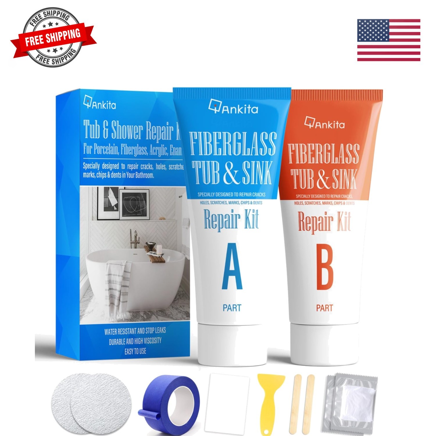 Tub Repair Kit White, Tub Chip and Bathtub Repair Kit for Enamel, Fiberglass,…
