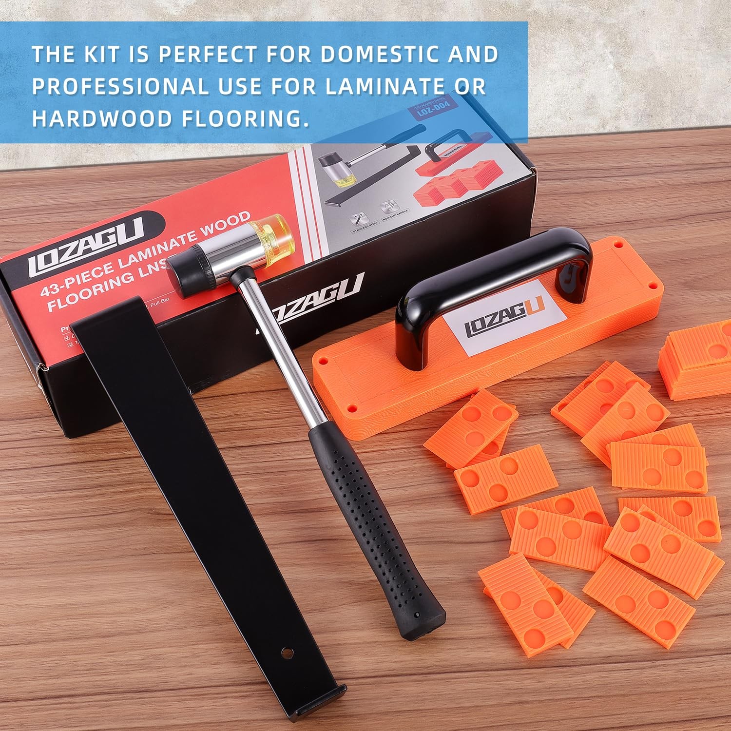 LOZAGU 43-Piece Laminate Flooring Tools, LVP installation kit, Silver, Black