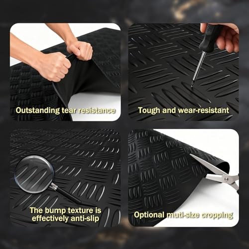 Garage Floor Mat, 2mm Thickened Ribbed PVC 4×8 FT Black(4-Tier Diamond)