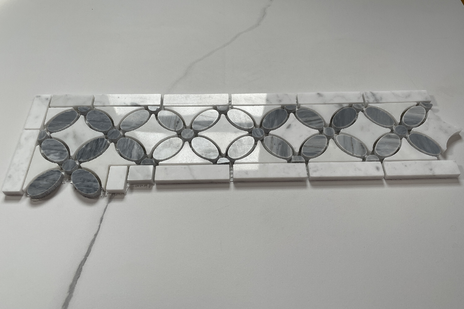 C9C7CXP Flower Mosaic Accent Tile Carrara White Carrera Marble Gray Polished